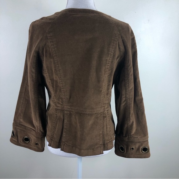 LAL LIVE A LITTLE WOMEN BROWN CORDUROY WIDE SLEEVE GROMMETS HOOK & EYE JACKET - Picture 5 of 7